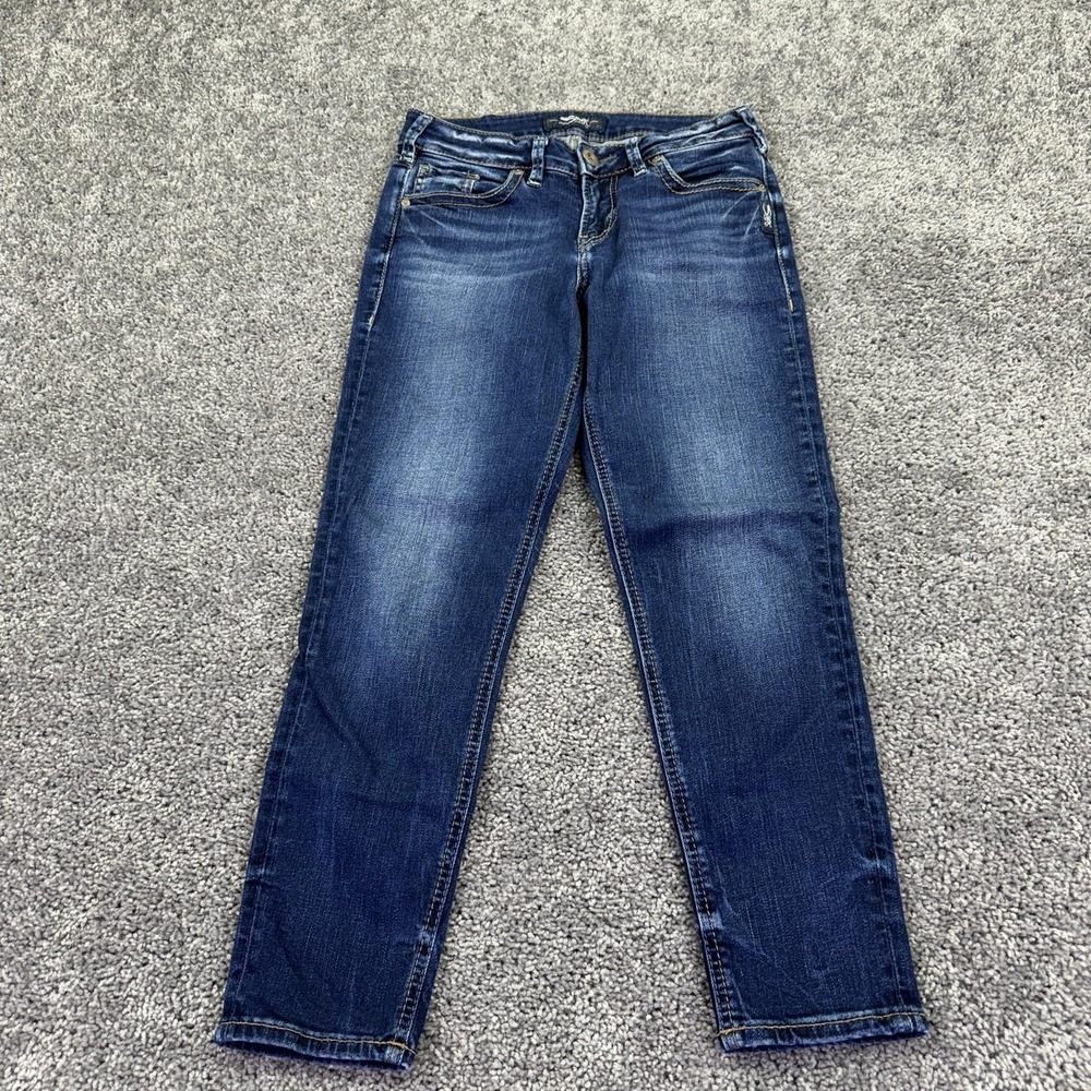 Silver Jeans Womens W26/L25 Blue Suki Skinny Crop Denim Medium Wash Stretch